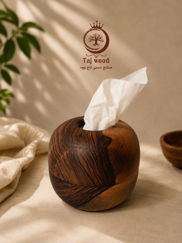 جعبه دستمال کاغذی چوبی استوانه ای