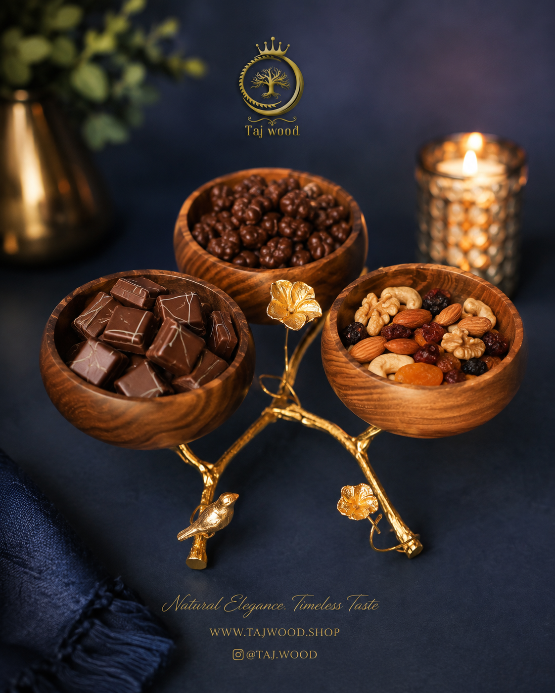 اردور خوری با پایه برنجی مدل گل و بلبل