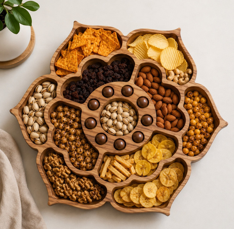 میزِ مزه ، فینگر فود و اردور خوری چوب گردو طرح گلبرگ